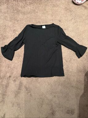 Black Bell-Sleeve Crewneck Top for Women